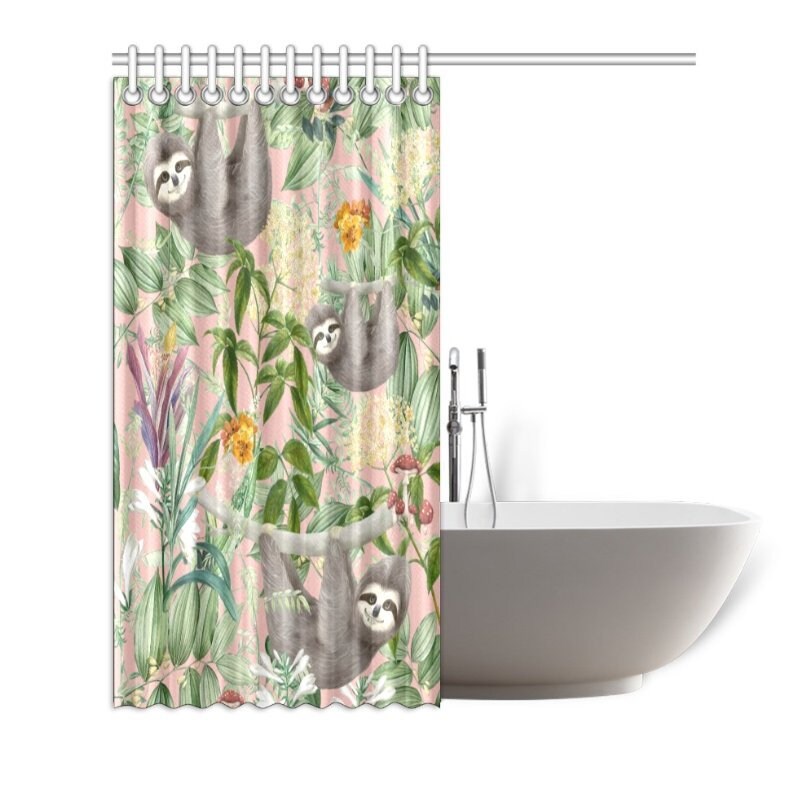 Sloths Floral Forest Shower Curtain for Housewarming Gift