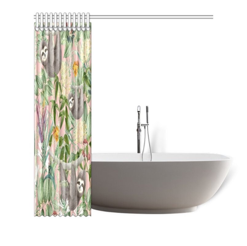 Sloths Floral Forest Shower Curtain for Housewarming Gift