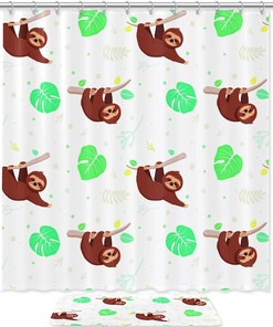 Sloths and Tropical Leaves Shower Curtain for a Playful Bathroom Decor