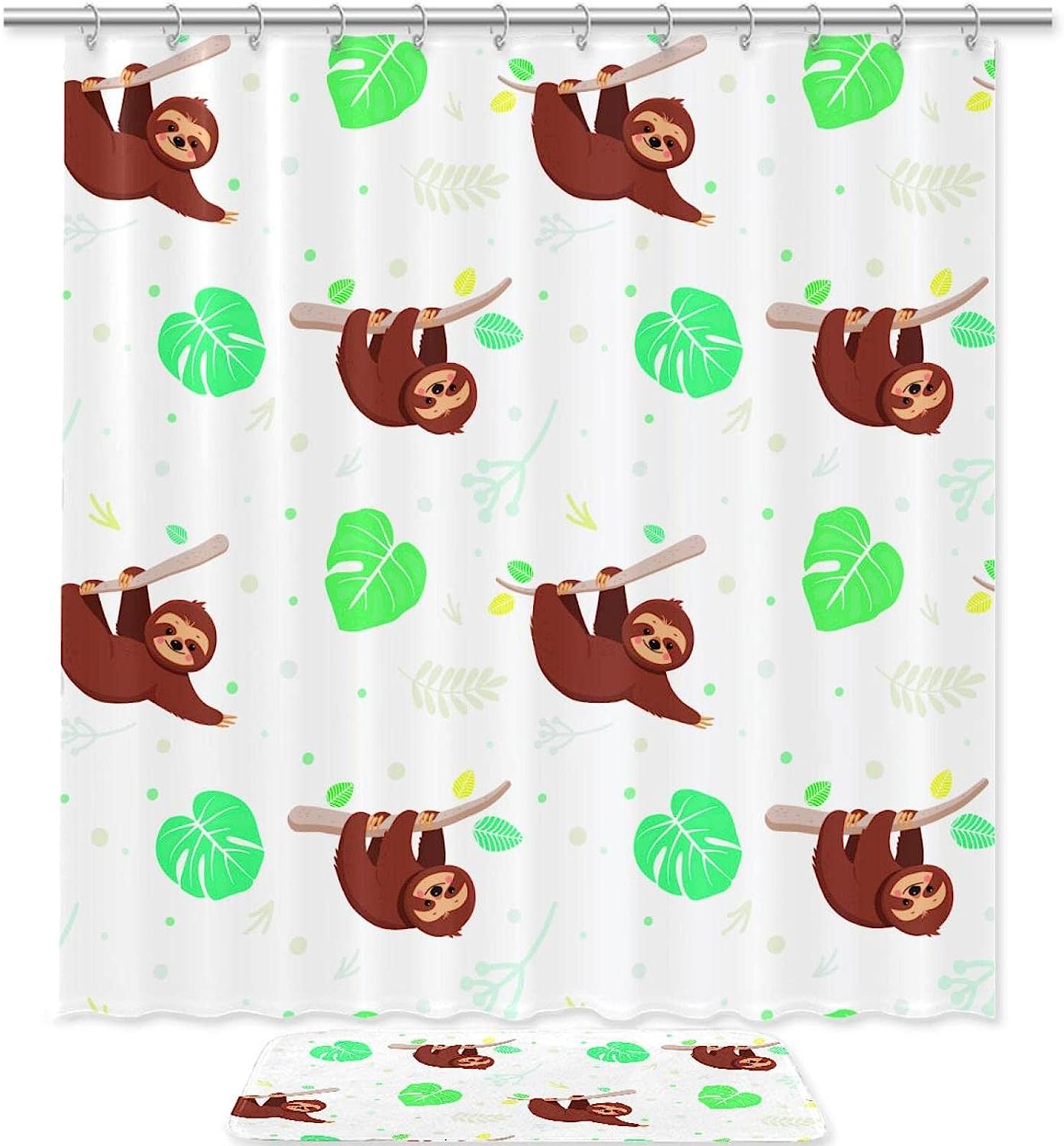 Sloths and Tropical Leaves Shower Curtain for a Playful Bathroom Decor