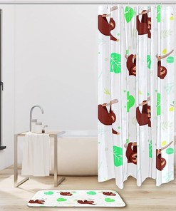 Sloths and Tropical Leaves Shower Curtain for a Playful Bathroom Decor