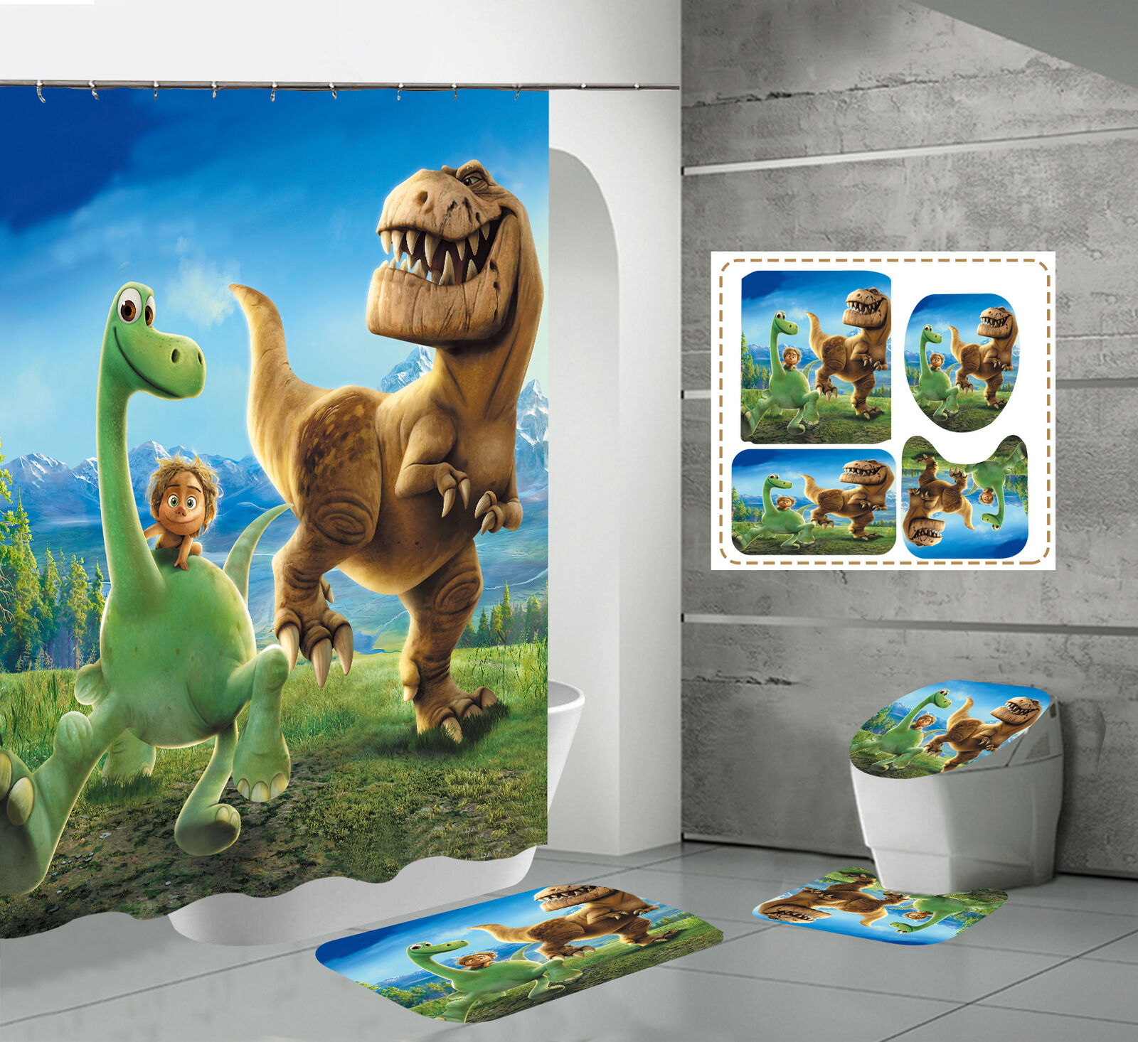 Small And Waterproof Dinosaur Master Bathroom Curtain