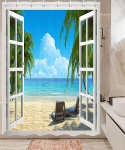 Small Beach Shower Curtain, Waterproof Fabric Bath For Rv Camper Or Stall