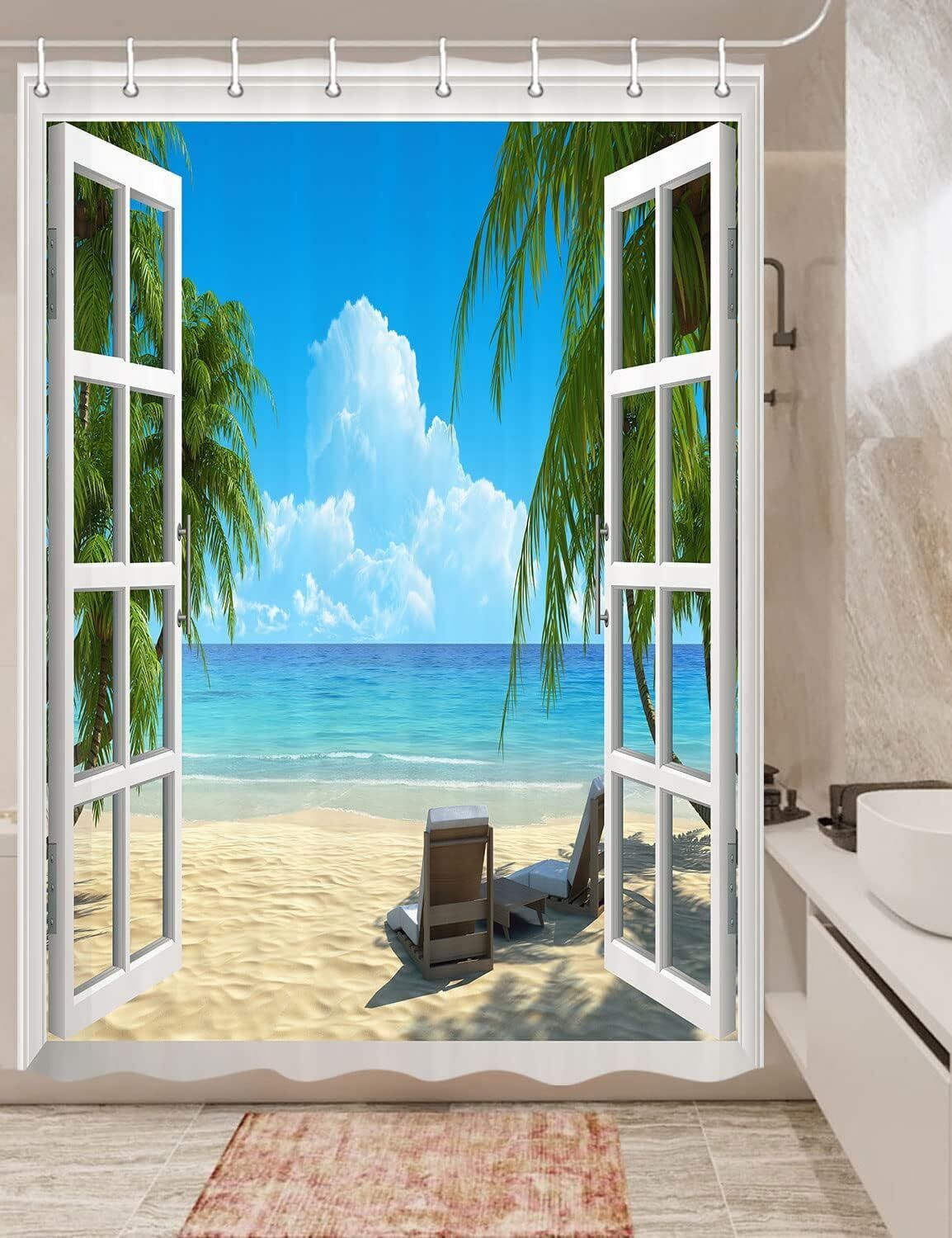 Small Beach Shower Curtain, Waterproof Fabric Bath For Rv Camper Or Stall