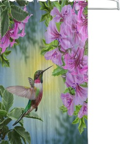 Small Bird Hummingbird Shower Curtain In Pink, Girls Bathroom Accessory