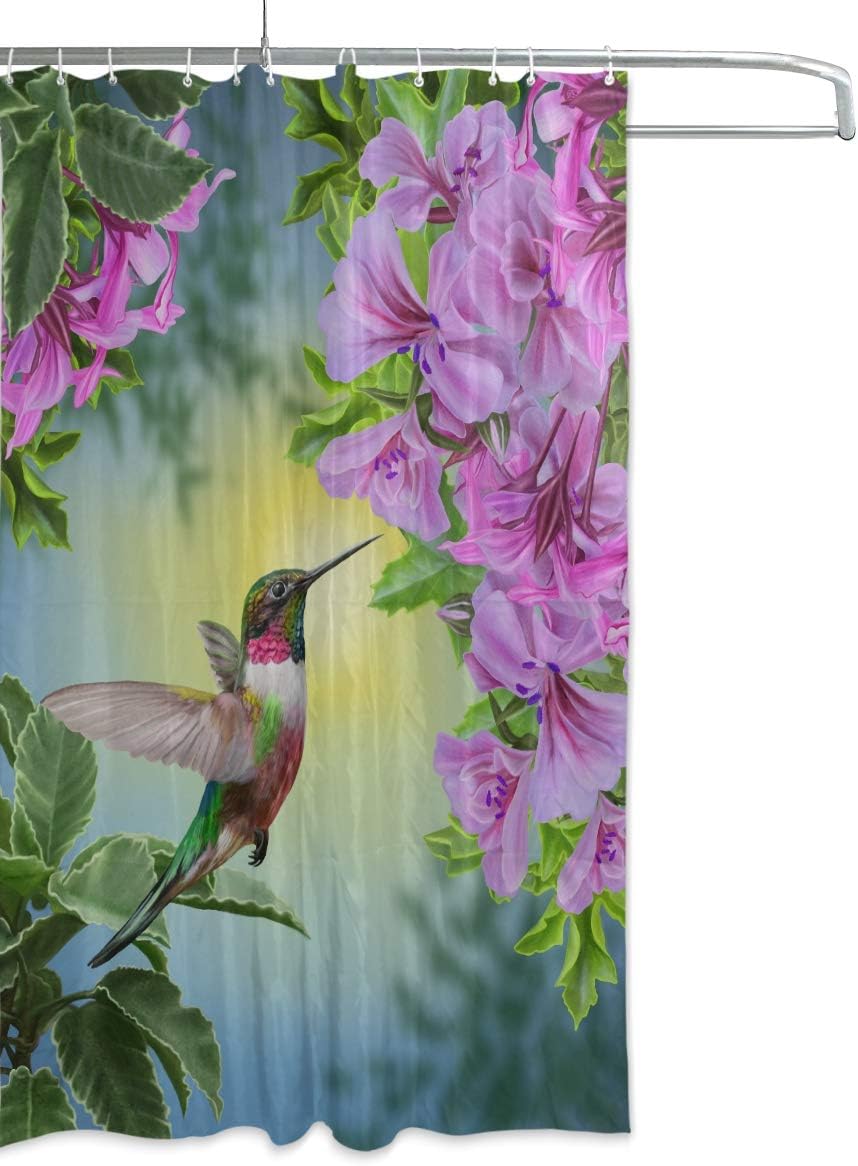 Small Bird Hummingbird Shower Curtain In Pink, Girls Bathroom Accessory