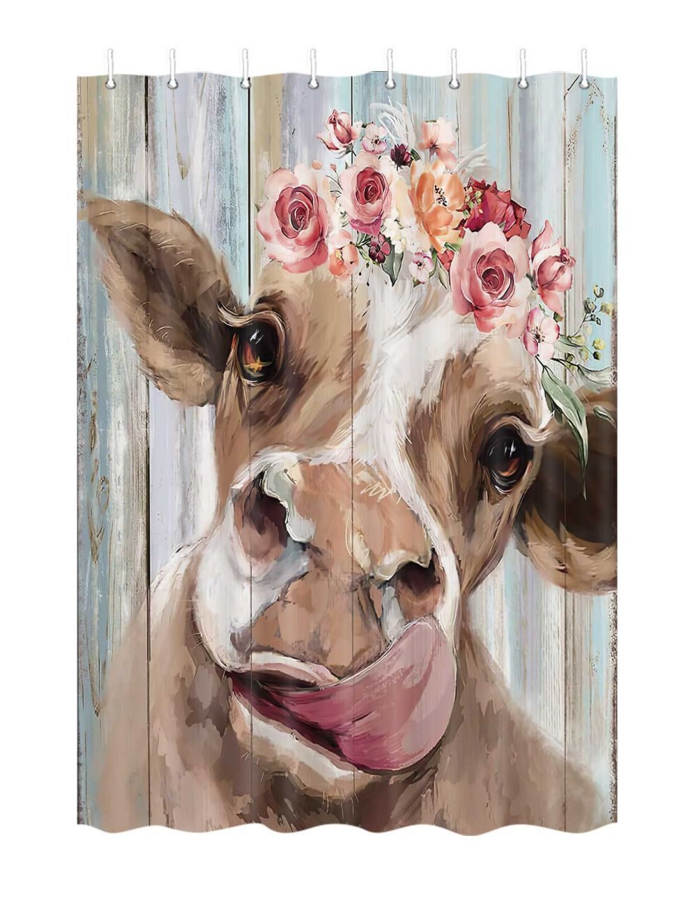 Small Cow Flower Shower Curtain - Waterproof Fabric With Cute Design For An Rv Camper Bathroom Decor