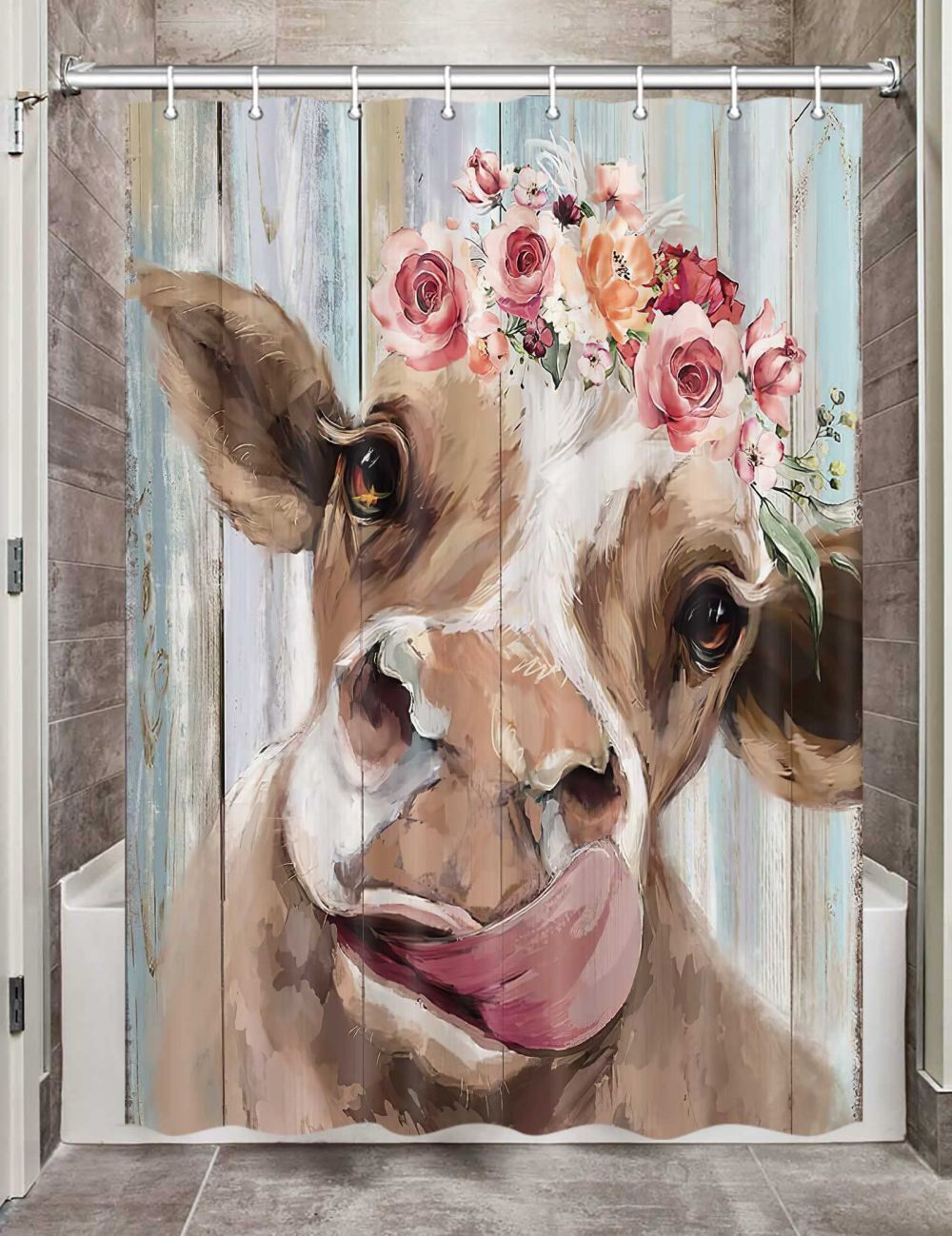Small Cow Flower Shower Curtain - Waterproof Fabric With Cute Design For An Rv Camper Bathroom Decor - Image 2