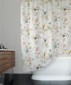 Small Flower Watercolor Shower Curtain - Classy Botanical Bathroom Decor, Elegant Floral Theme