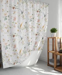 Small Flower Watercolor Shower Curtain - Classy Botanical Bathroom Decor, Elegant Floral Theme