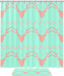 Small Fresh Christmas Deer Print Shower Curtain For Bathroom Tub Set