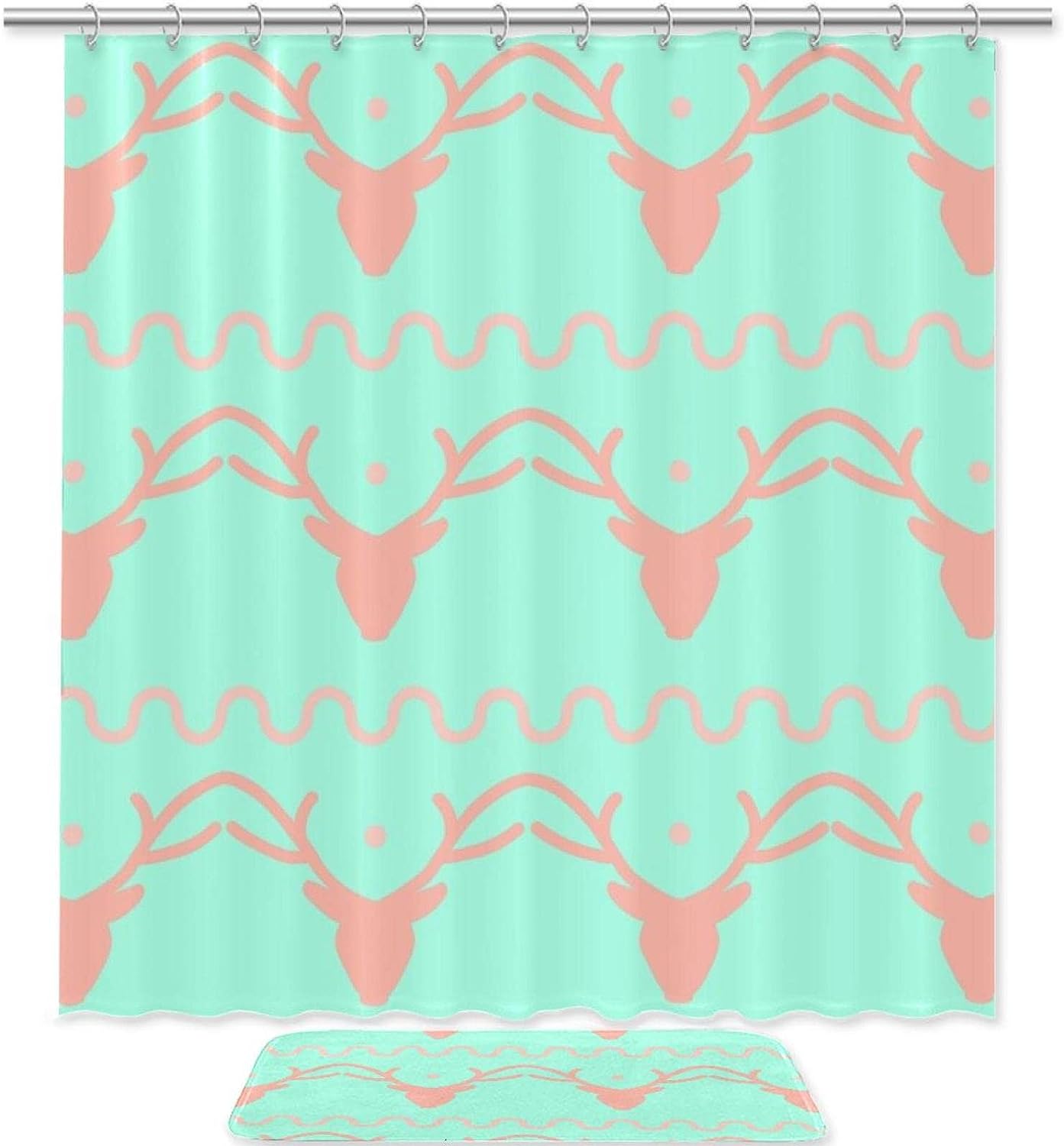Small Fresh Christmas Deer Print Shower Curtain For Bathroom Tub Set