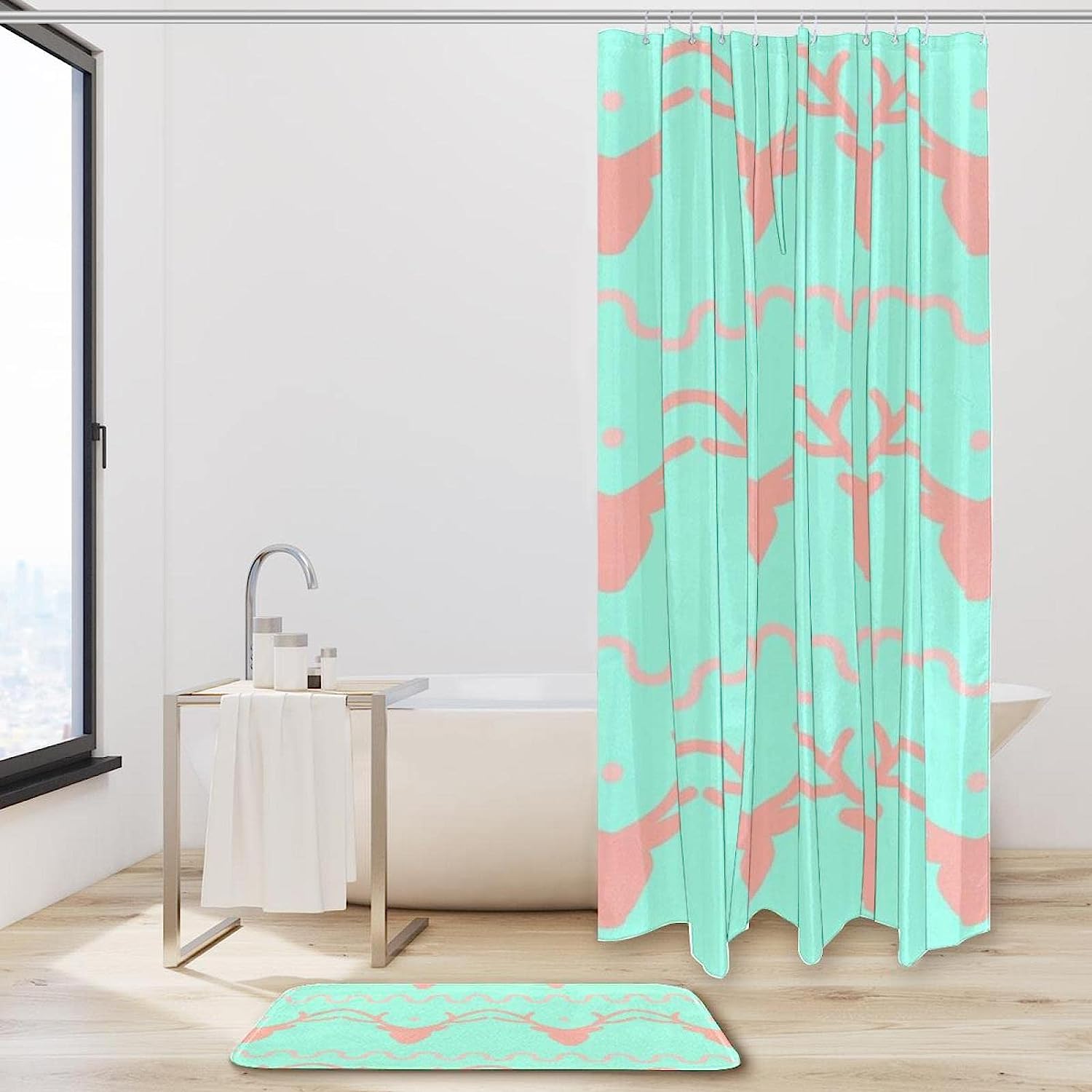 Small Fresh Christmas Deer Print Shower Curtain For Bathroom Tub Set - Image 2