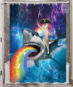 Small Funny Cat Shower Curtain - Waterproof Fabric Bath Curtain For Rv And Camper