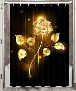 Small Gold Rose Shower Curtain With Waterproof Fabric, Perfect For Rv Camper Bathroom Decor
