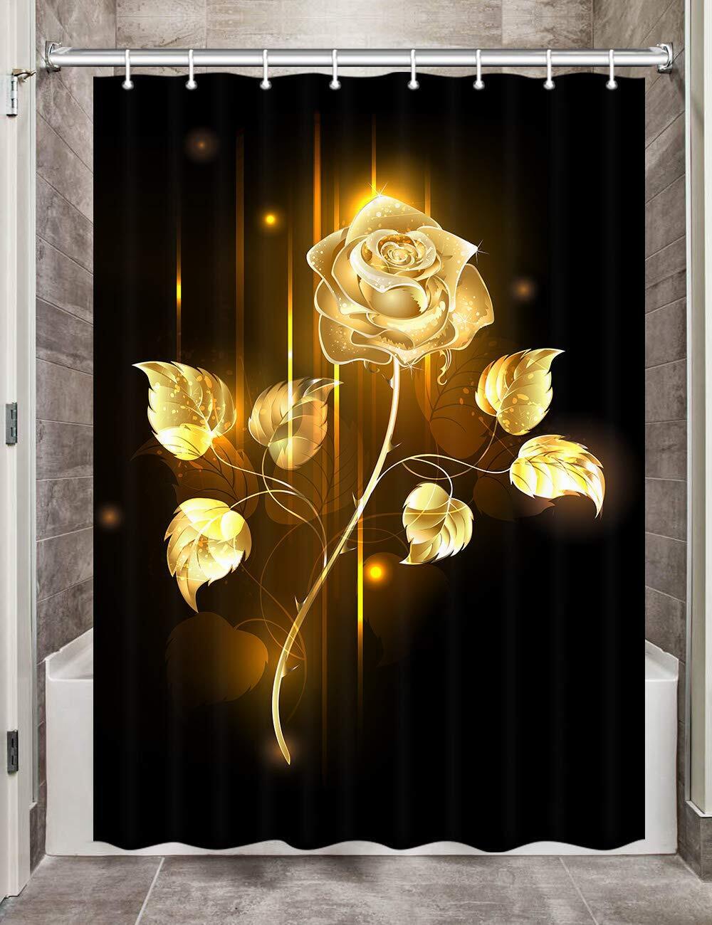 Small Gold Rose Shower Curtain With Waterproof Fabric, Perfect For Rv Camper Bathroom Decor