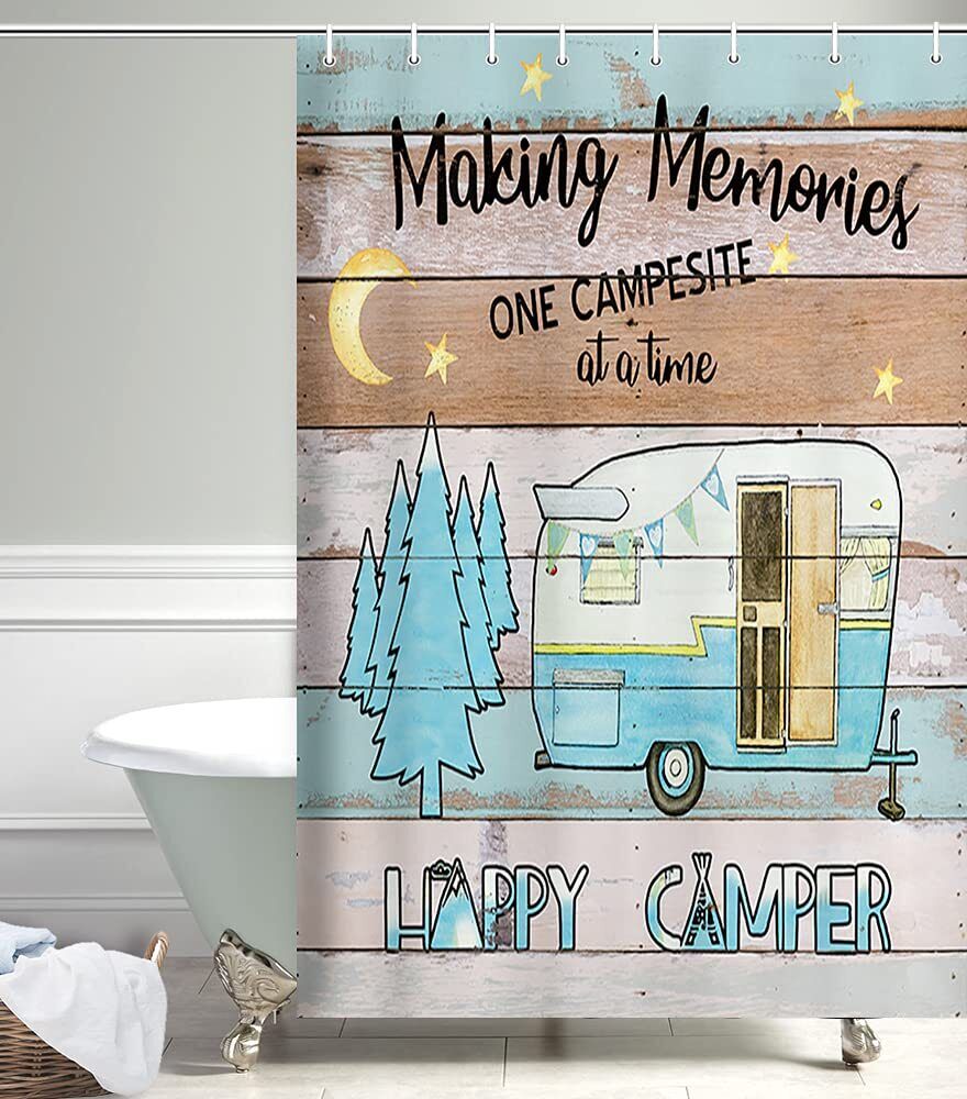 Small Happy Time Shower Curtain For Your Rv Camper Bathroom
