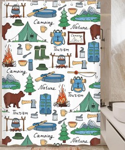 Small Narrow Shorter Fabric Shower Curtain Set With Farmhouse Camping Rules Quote