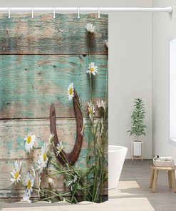 Small Rustic Flower Shower Curtain Waterproof Fabric for RV Camper Bathroom