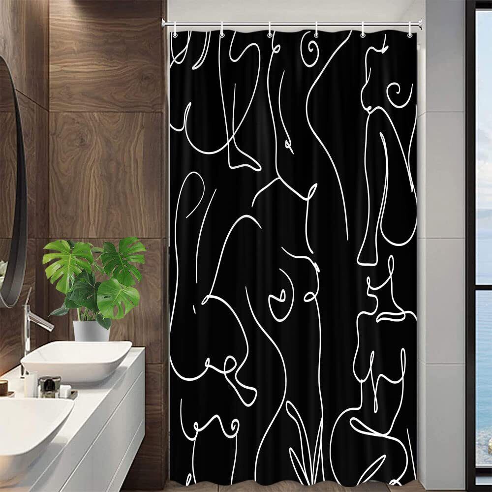 Small Shower Curtain With Abstract Sexy Design For Rv Or Camper Bathrooms