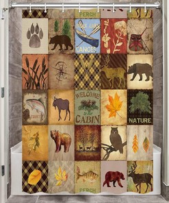 Small Shower Curtain With Waterproof Fabric Perfect For Rv Camper - Rustic Cabin Bear Design