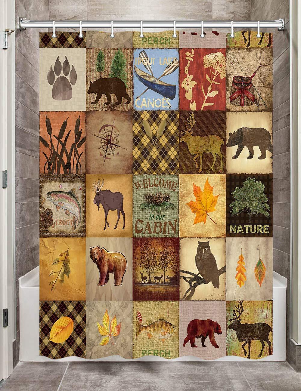 Small Shower Curtain With Waterproof Fabric Perfect For Rv Camper - Rustic Cabin Bear Design