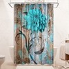 Small Teal Flower Waterproof Shower Curtain for RV Campers