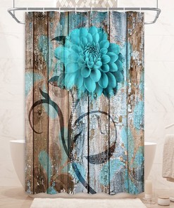 Small Teal Flower Waterproof Shower Curtain for RV Campers