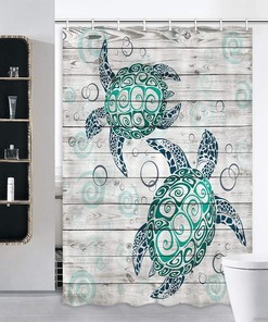 Small Teal Turtle Waterproof Shower Curtain for RV Campers