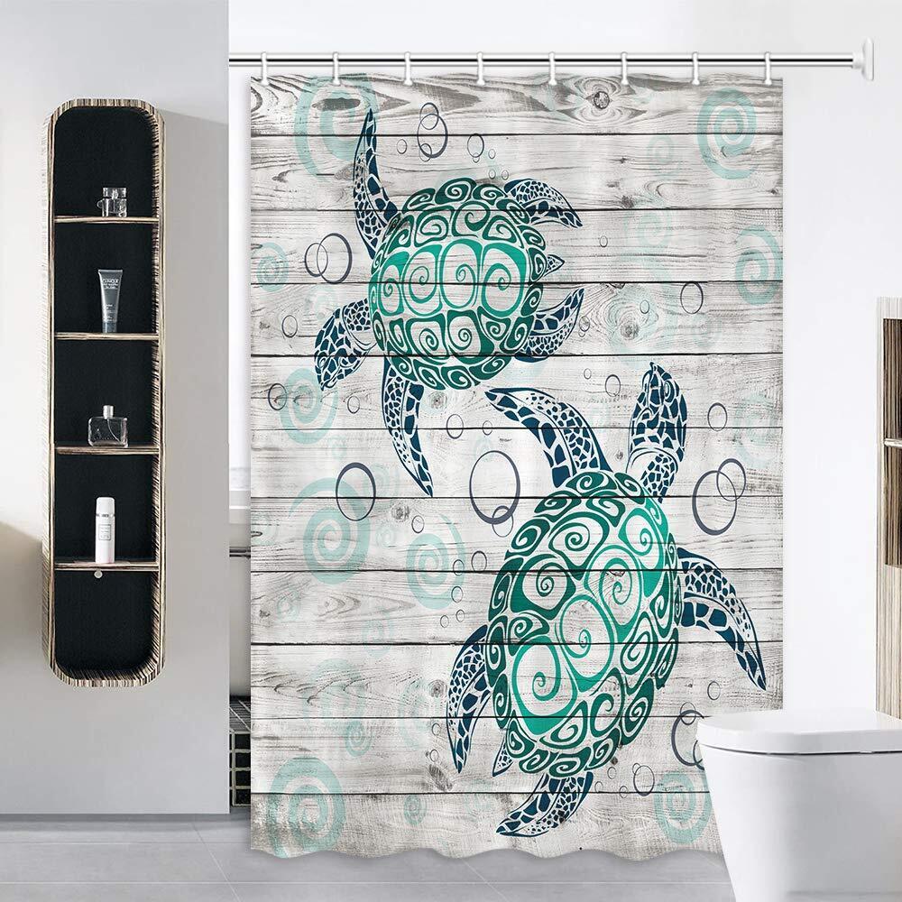 Small Teal Turtle Waterproof Shower Curtain for RV Campers