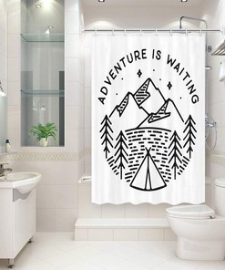 Small Waterproof Adventure Shower Curtain For An Rv Or Camper Bathroom