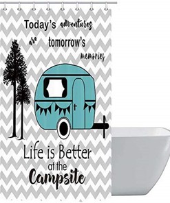 Small Waterproof Fabric Bath Travel Shower Curtain For Rv Camper