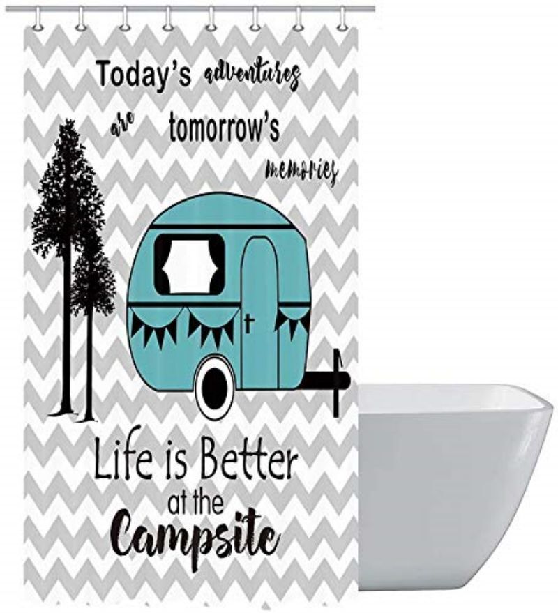 Small Waterproof Fabric Bath Travel Shower Curtain For Rv Camper