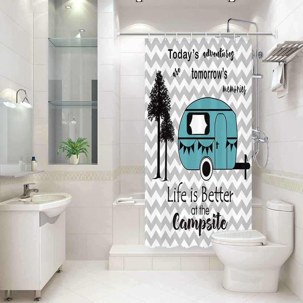 Small Waterproof Fabric Bath Travel Shower Curtain For Rv Camper - Image 2
