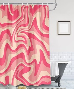 Small Waterproof Pink and White Shower Curtain for RV or Camper 
