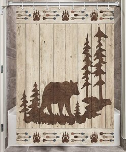 Small Waterproof Shower Curtain With Bear Hunter Print, Perfect For Rv Or Camper Bathrooms