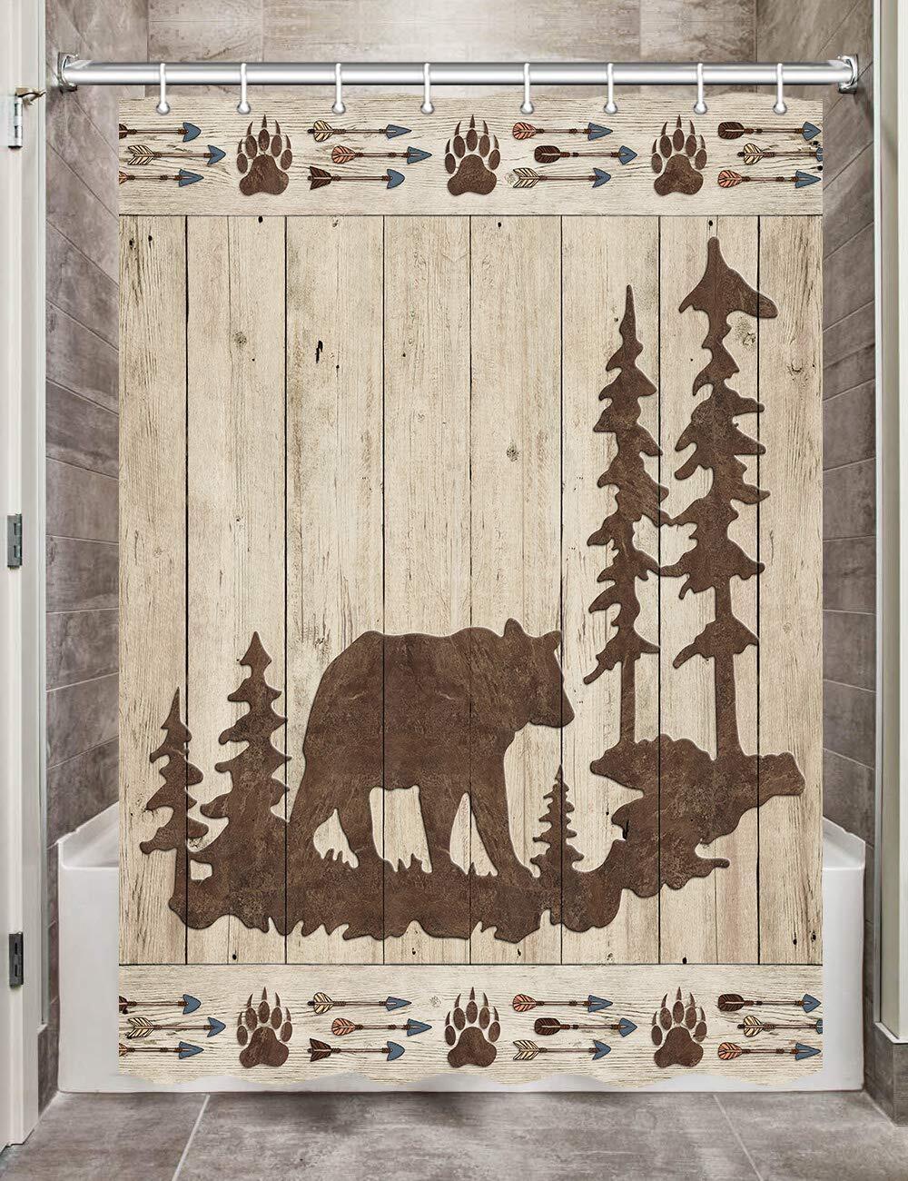 Small Waterproof Shower Curtain With Bear Hunter Print, Perfect For Rv Or Camper Bathrooms