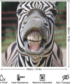Smile and Teeth Zebra Print Shower Curtain with Waterproof Fabric for Fun Bathroom Decoration
