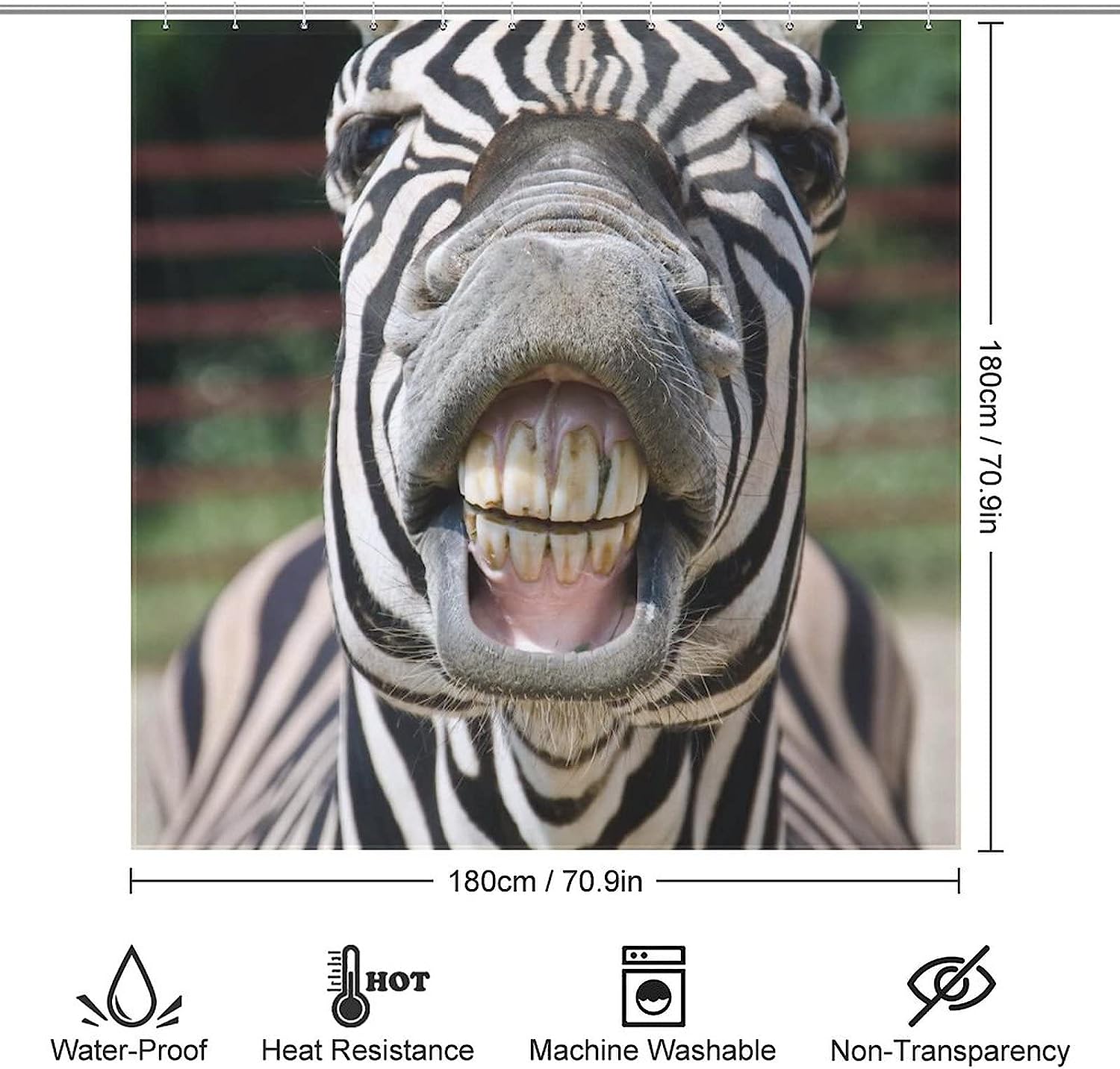 Smile and Teeth Zebra Print Shower Curtain with Waterproof Fabric for Fun Bathroom Decoration