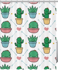 Smiling Cactus Arrow Love Heart Pattern Shower Curtain