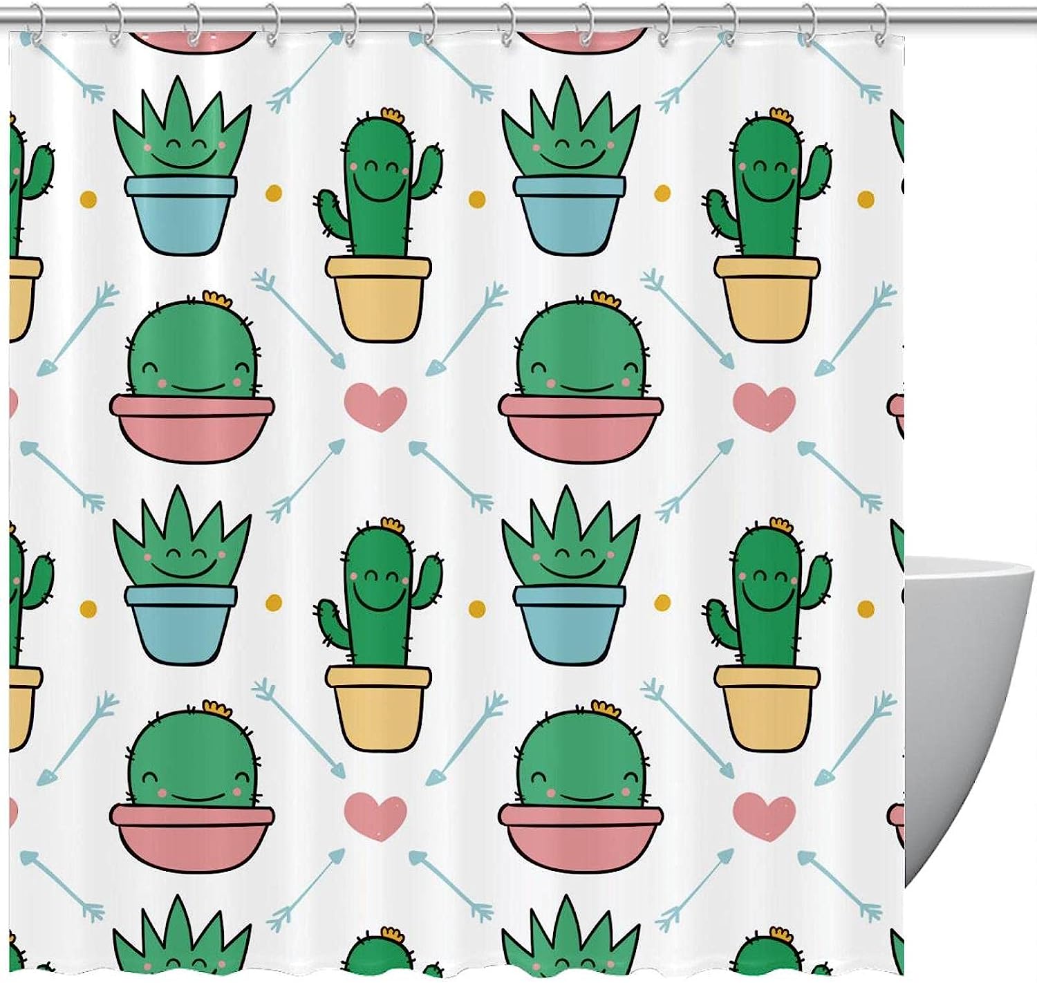 Smiling Cactus Arrow Love Heart Pattern Shower Curtain