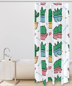 Smiling Cactus Arrow Love Heart Pattern Shower Curtain