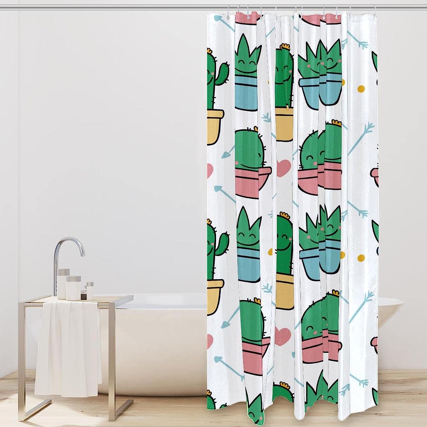 Smiling Cactus Arrow Love Heart Pattern Shower Curtain