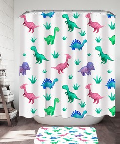 Smiling Dinosaur Kids Shower Curtain For Fun And Educational Bathroom Decor