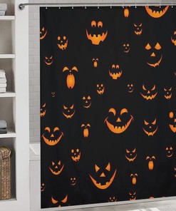 Smiling Pumpkin Shower Curtain, Fun and Festive Bathroom Print