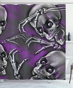 Smiling Skeleton Print Shower Curtain for a Playful and Scary Touch