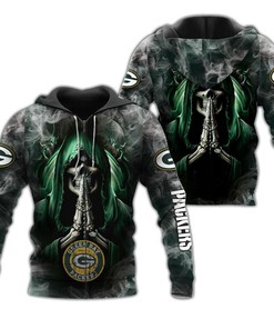 Smoke Green Bay Packers Skull Hoodie 3D With All Over Print, Ideal Gift For Fans