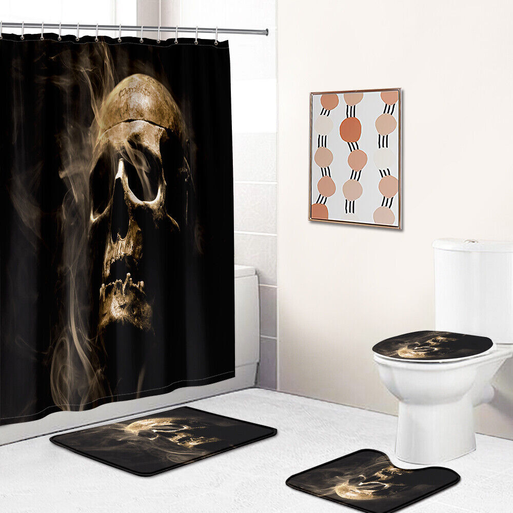Smoke Skull Skeleton Shower Curtain - Retro Bathroom Decor for Gothic Home
