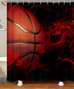 Smoky Fog Basketball Shower Curtain- Summer Sports Games Bathroom Decor