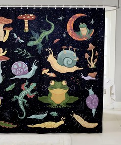 Snail Gecko Frog Dragonfly Mushroom Shower Curtain for Kids Boys Teens Room Decor